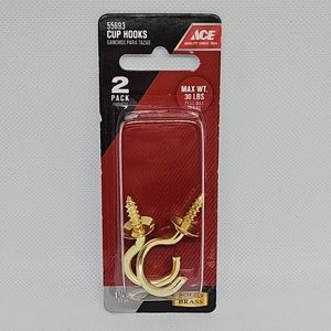 Cup Hooks Solid Brass 2 Pk 1 1/4" 30 Lbs Max #55693 Ace - New